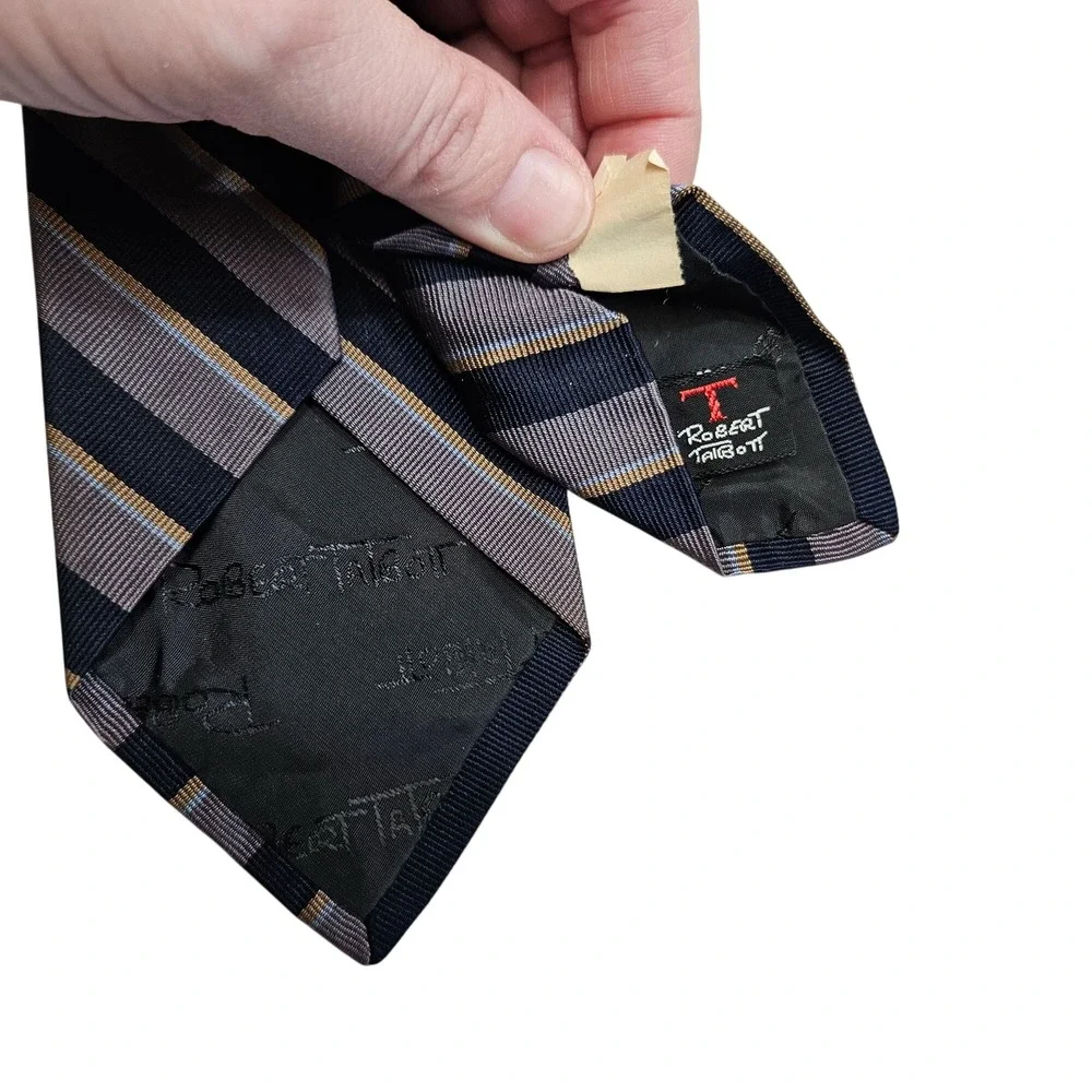 Robert Talbott Handmade Silk Striped Tie‎ Mark Shale Black Gray Tan Basic Career